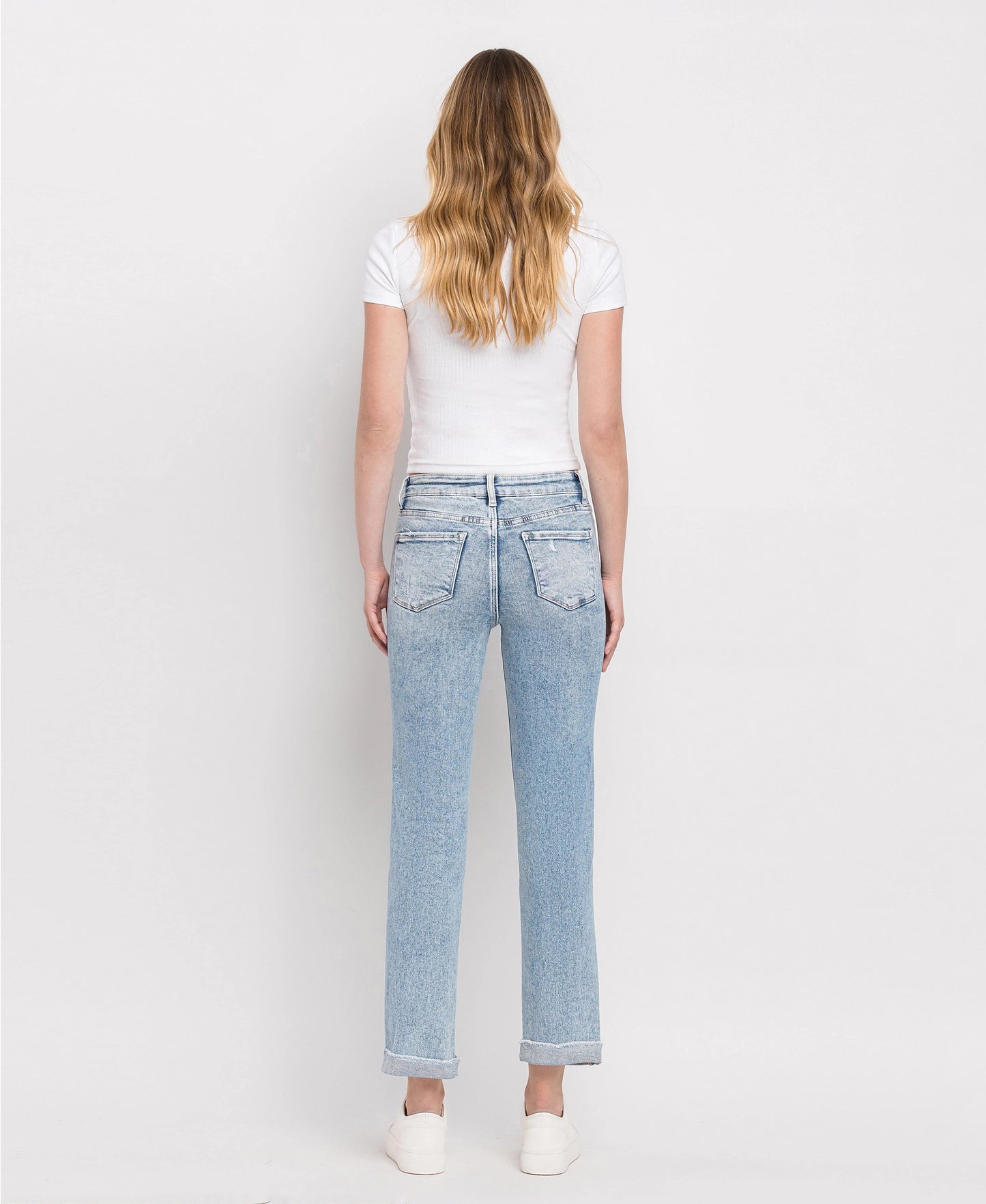 PREORDER: Tummy Control High Rise Cuff Slim Straight Jeans