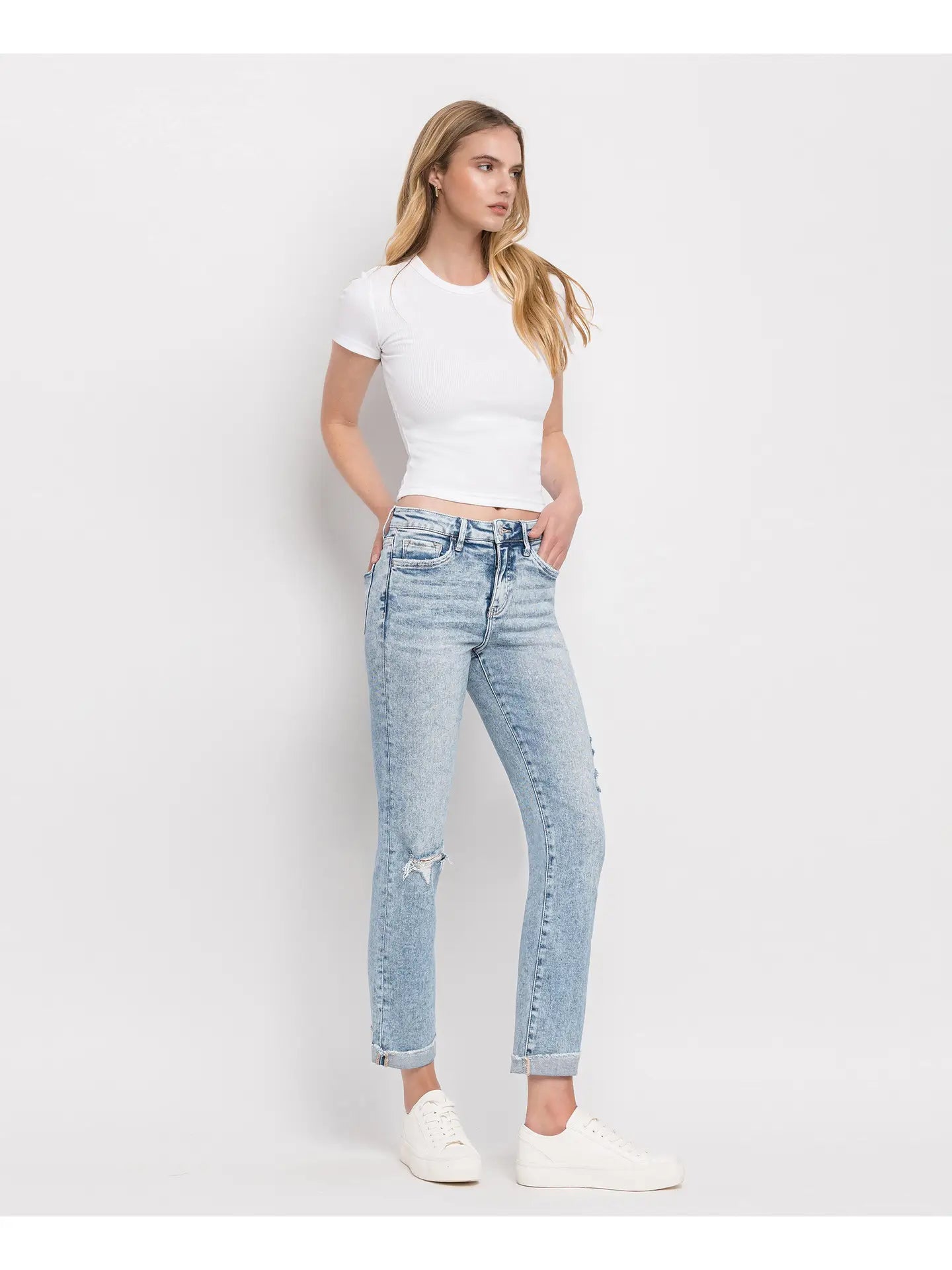 PREORDER: Lovervet Tummy Control High Rise Cuff Slim Straight Jeans