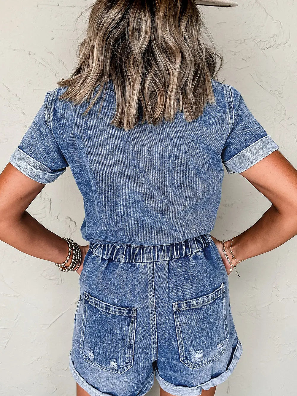 PREORDER: Denim Short Sleeve Romper