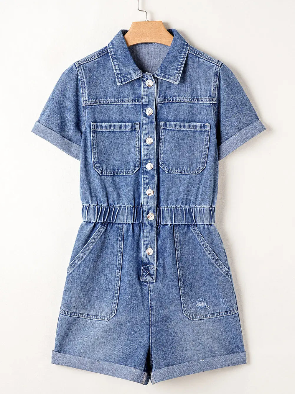 PREORDER: Denim Short Sleeve Romper