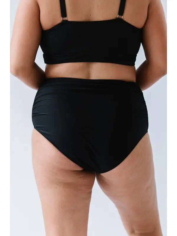 PREORDER: Black High Waisted Ruched Swim Bottoms