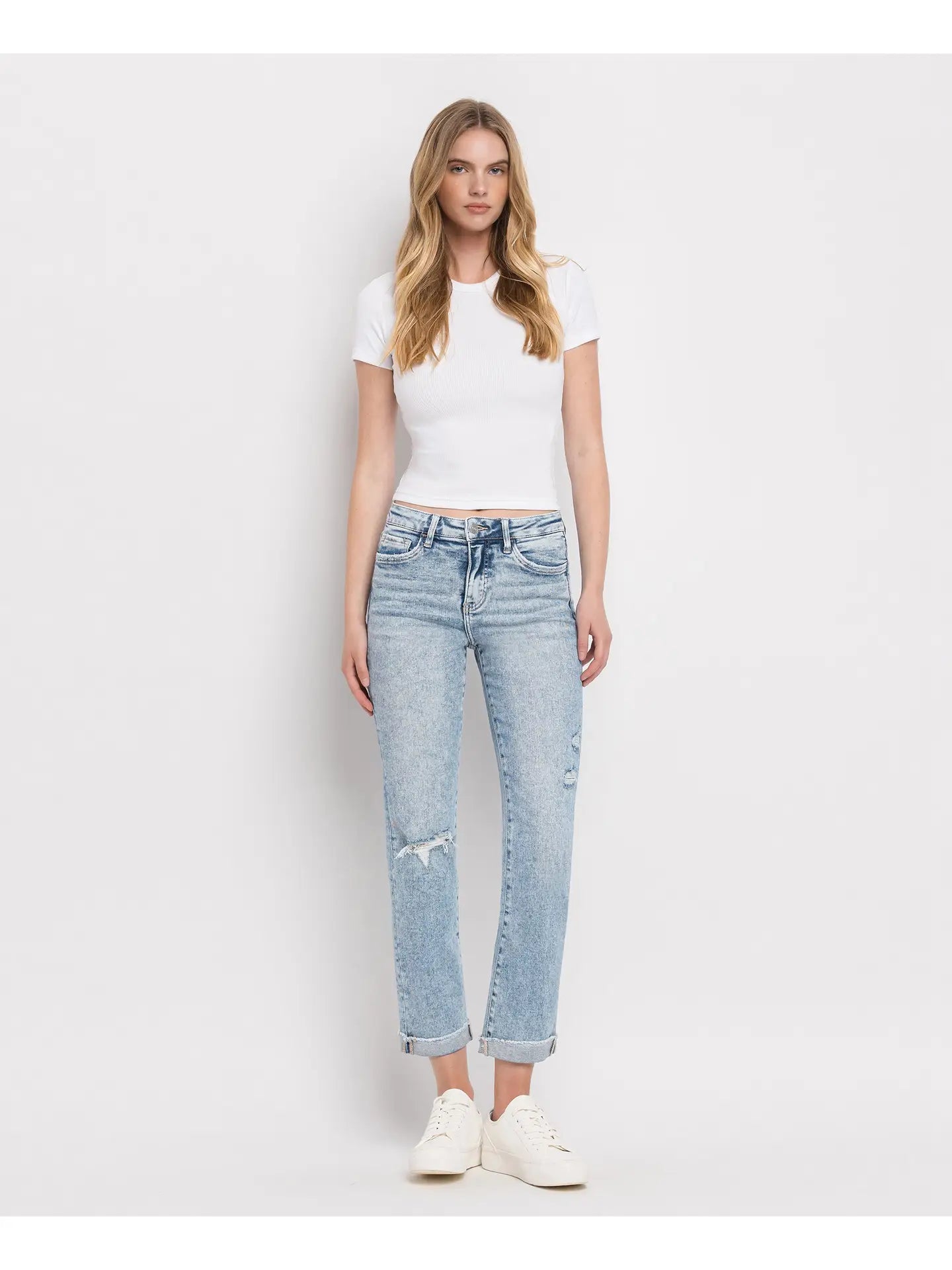 PREORDER: Tummy Control High Rise Cuff Slim Straight Jeans