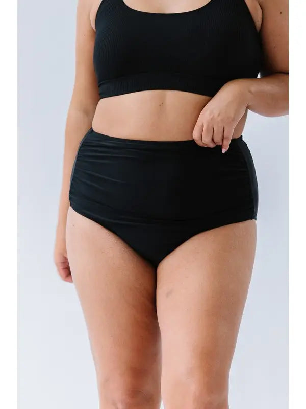 PREORDER: Black High Waisted Ruched Swim Bottoms