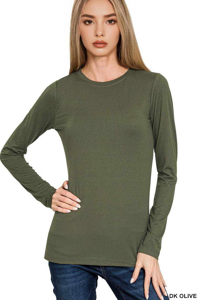 `Brushed Microfiber Long Sleeve Tee Zenana