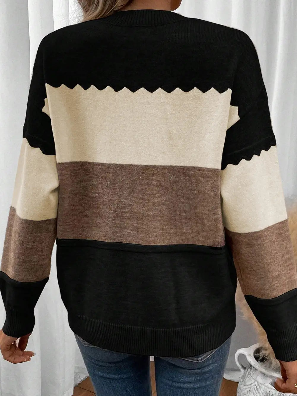 PREORDER: Black Colorblock Crew Neck Drop Shoulder Sweater
