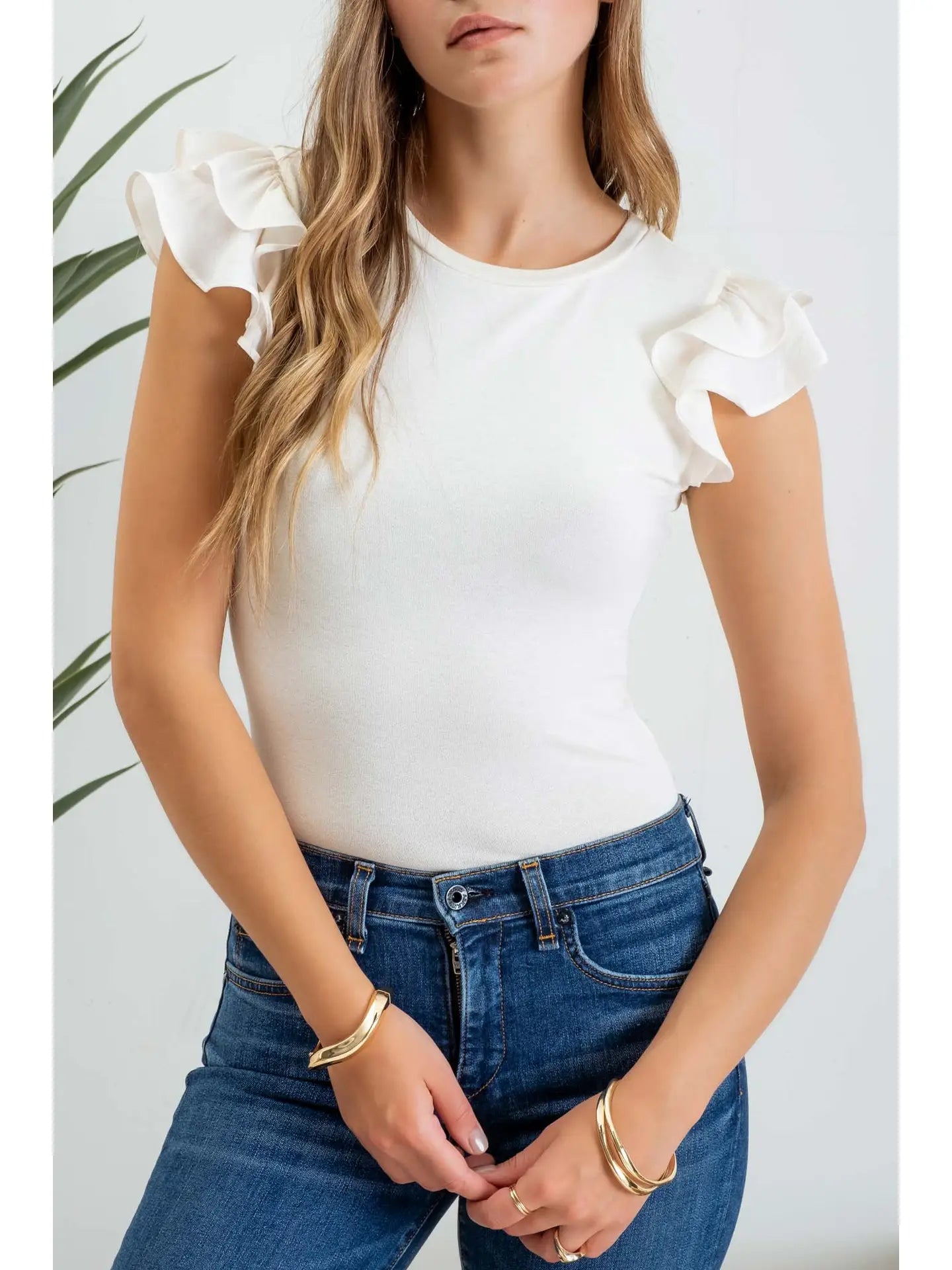 PREORDER: Ruffle Sleeve Knit Top