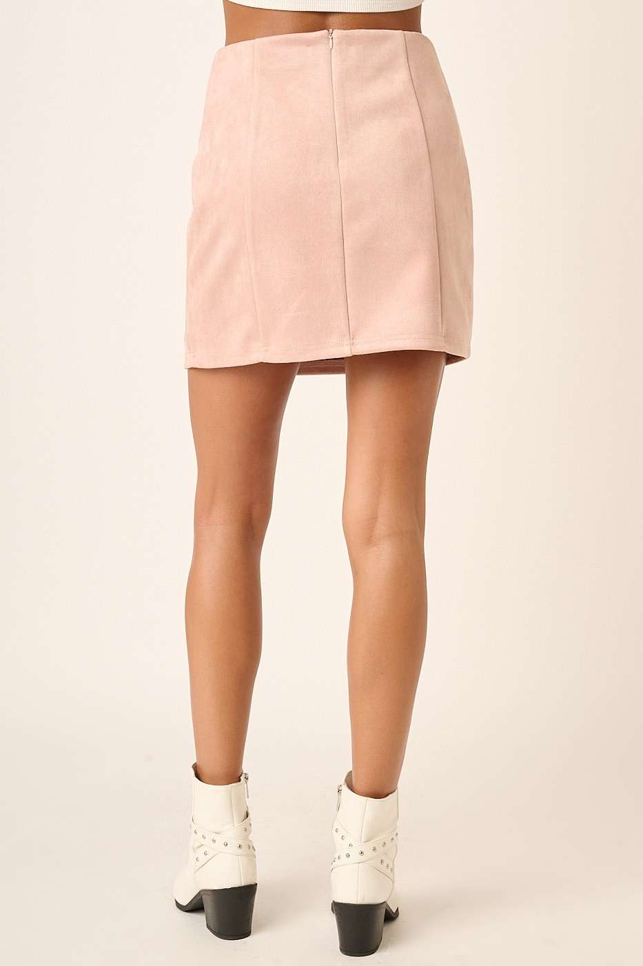 PREORDER: Suede Slit Detail Mini Skirt (Blush)