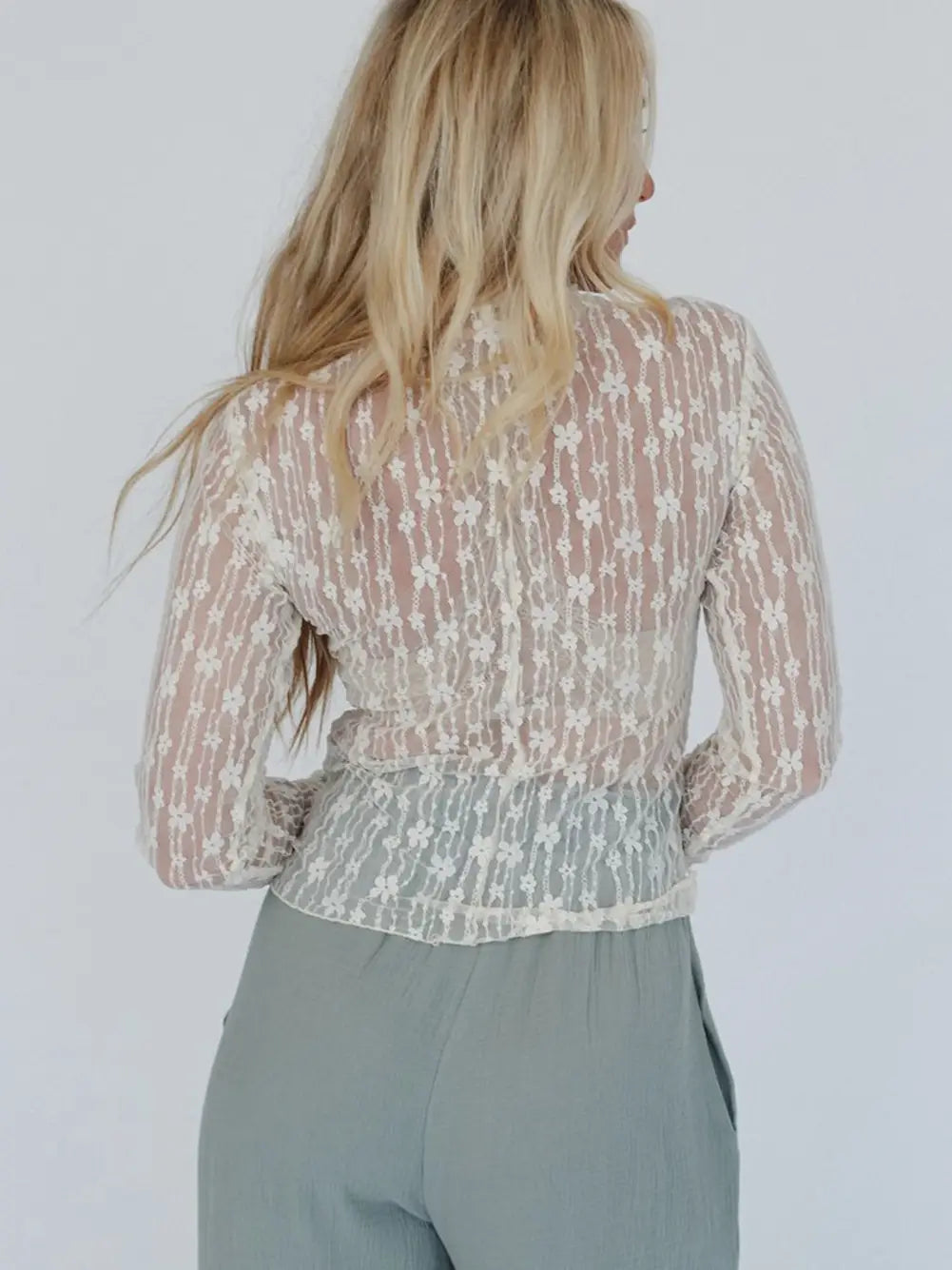 PREORDER: Sheer Floral Lace Long Sleeve Top