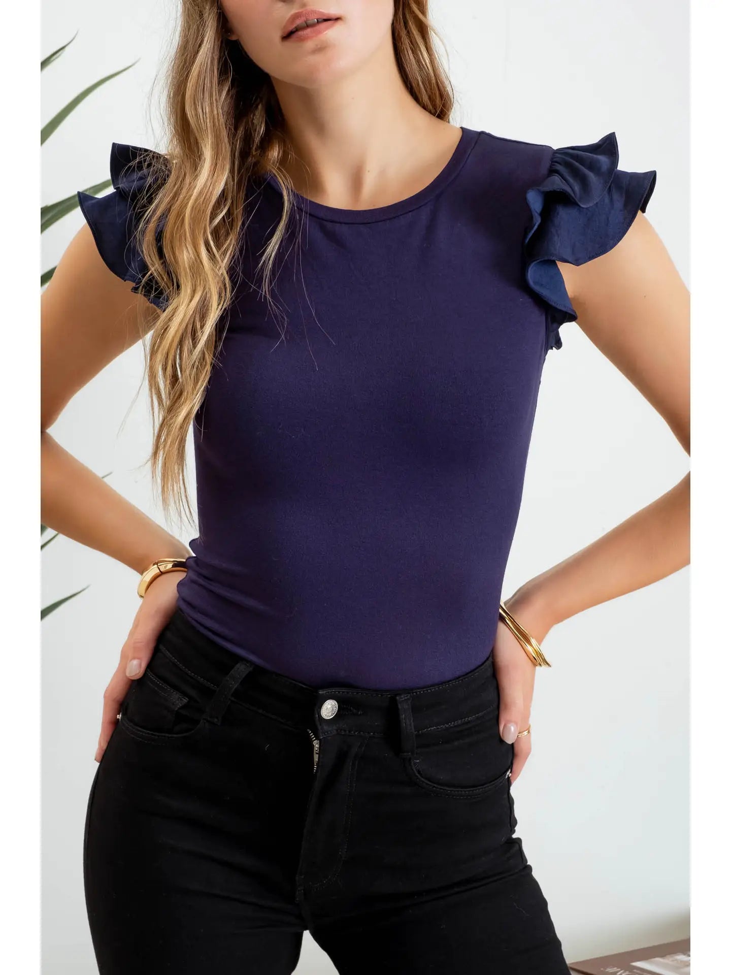 PREORDER: Ruffle Sleeve Knit Top