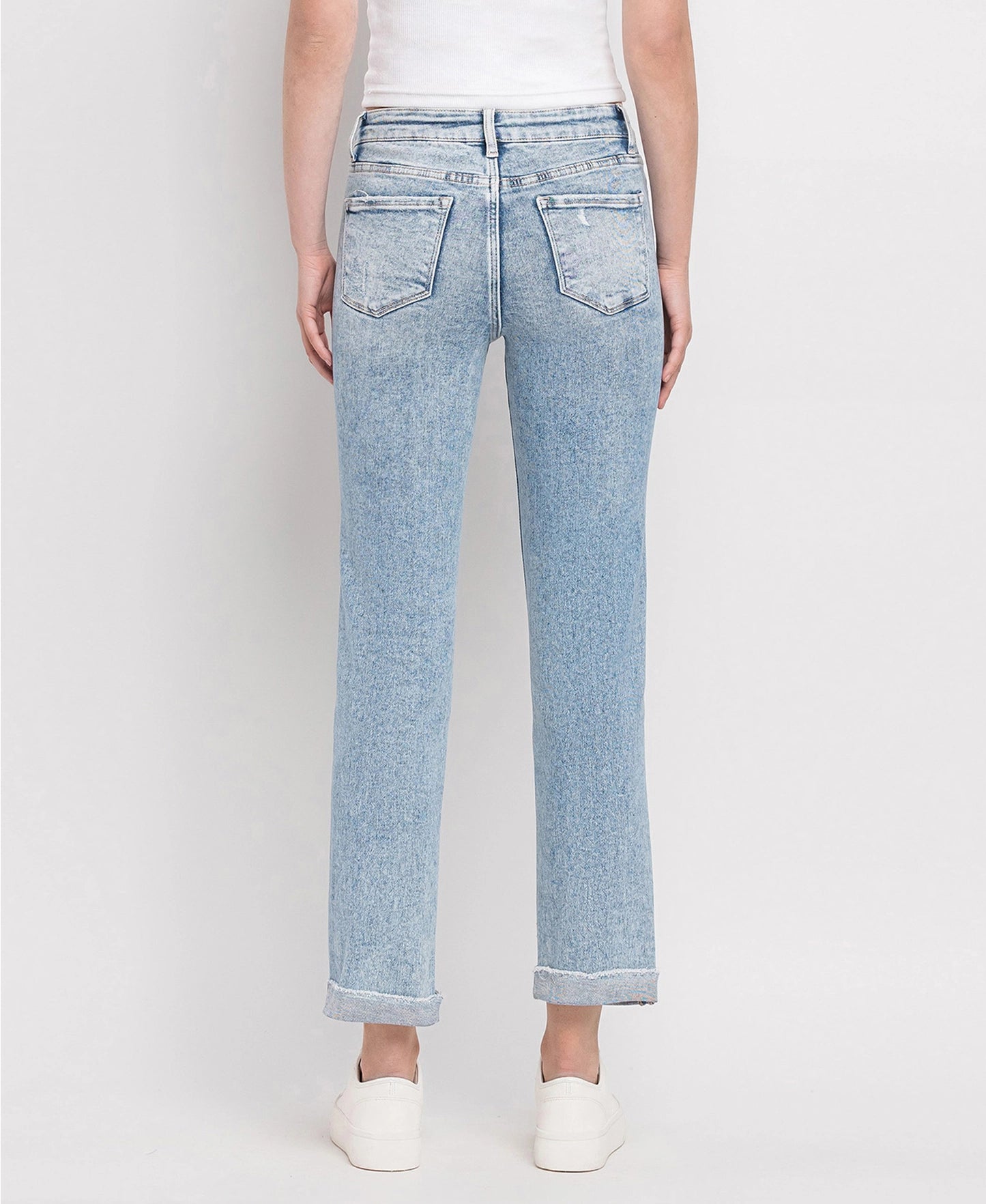 PREORDER: Tummy Control High Rise Cuff Slim Straight Jeans