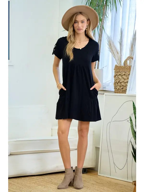 PREORDER: D Ring Strap Sleeve Detail Easy Dress