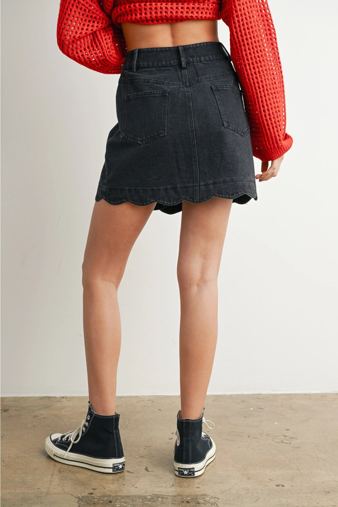 PREORDER: Buttoned Scallop Denim Skirt