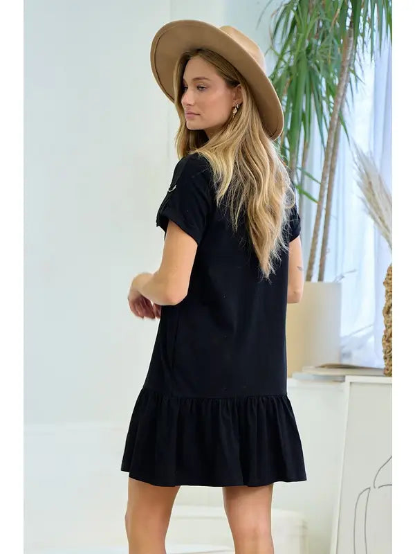 PREORDER: D Ring Strap Sleeve Detail Easy Dress