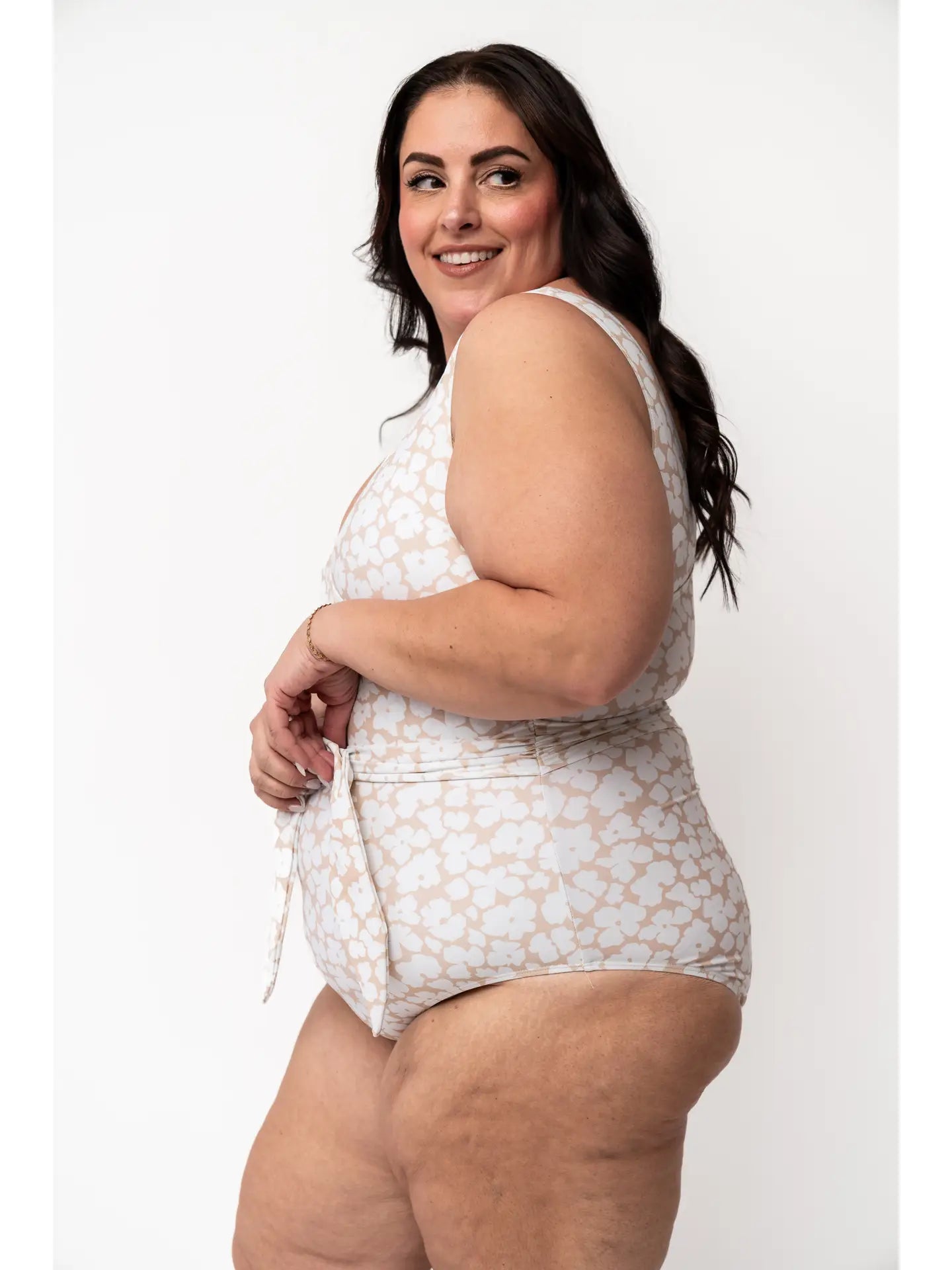 PREORDER: Tan Floral Wrap Front One Piece