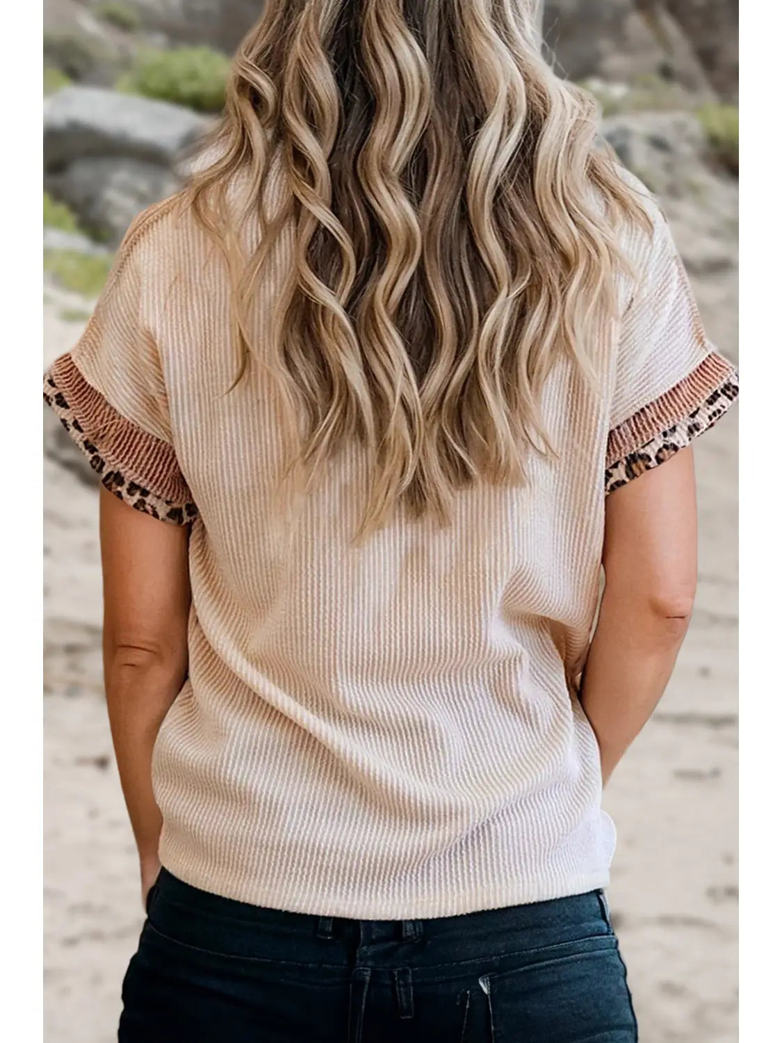PREORDER: Leopard Patchwork Corded Knit T Shirt