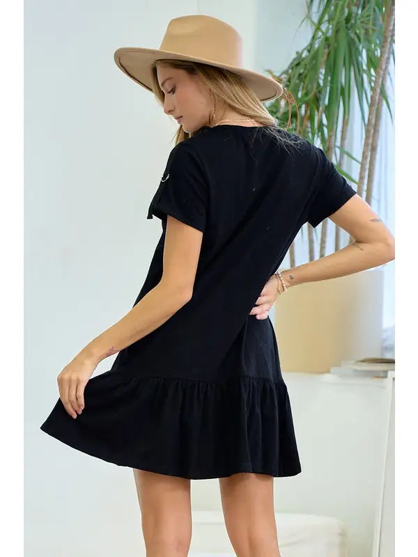 PREORDER: D Ring Strap Sleeve Detail Easy Dress