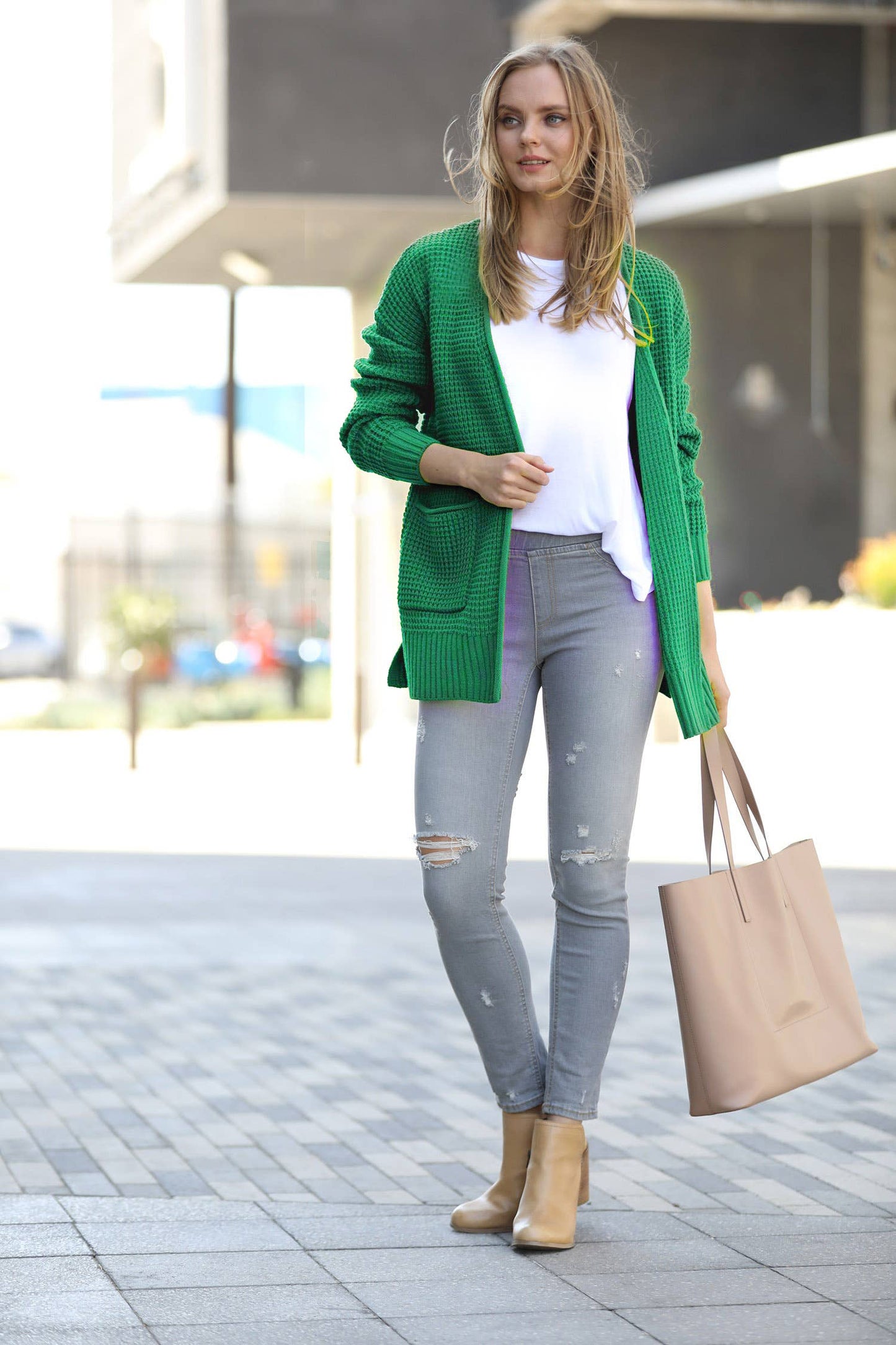 `Low Gauge Waffle Open Sweater Cardigan Zenana
