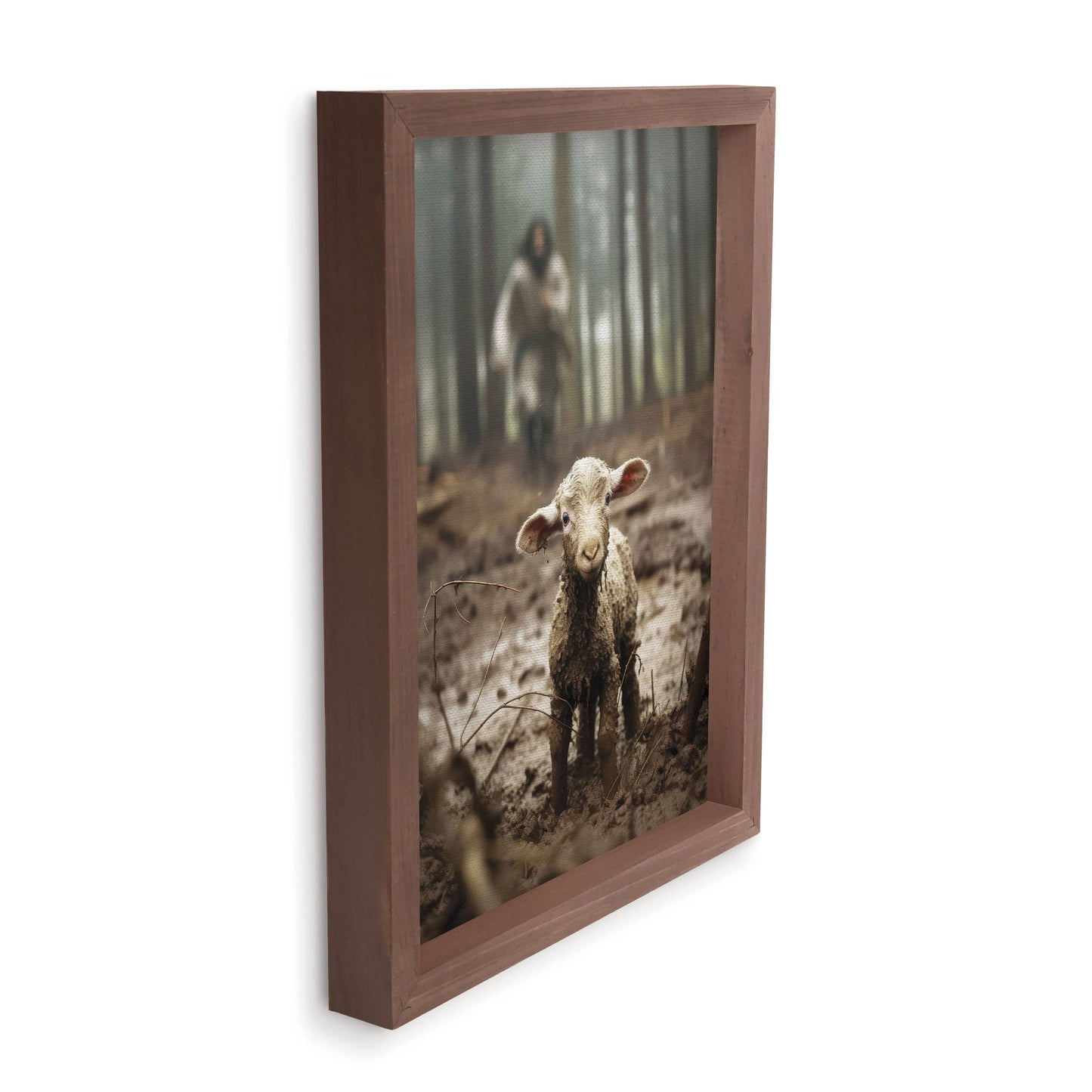 Jesus Running After Lost Lamb Framed Print