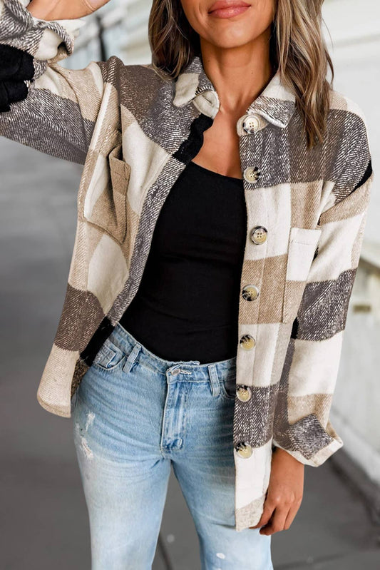 Plaid Color Block Long Sleeve Jacket | S-XL