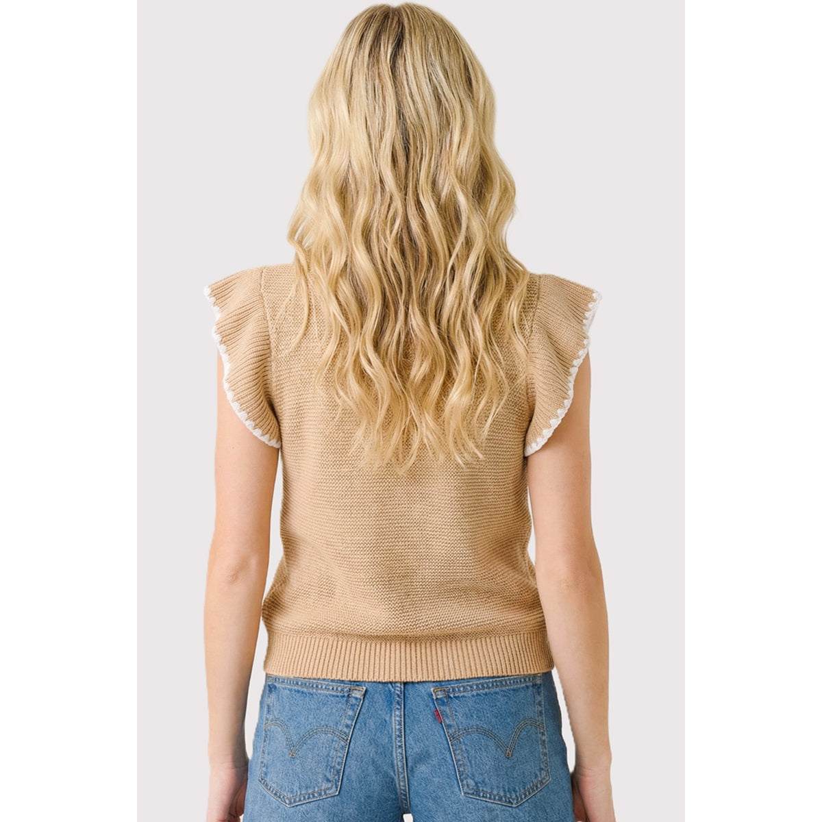 PREORDER: Blanket Stitched Ruffle Sleeve Sweater