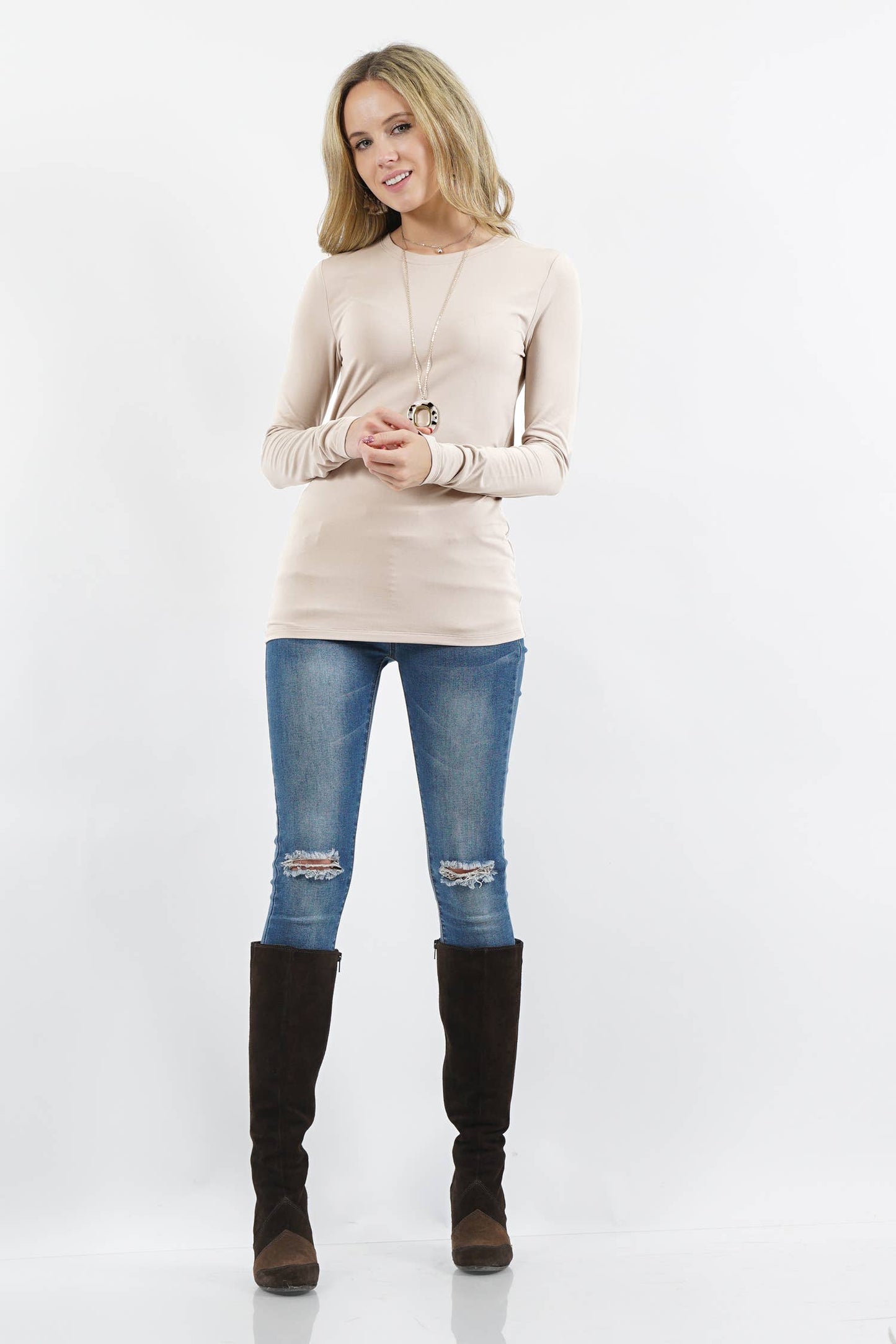 `Brushed Microfiber Long Sleeve Tee Zenana