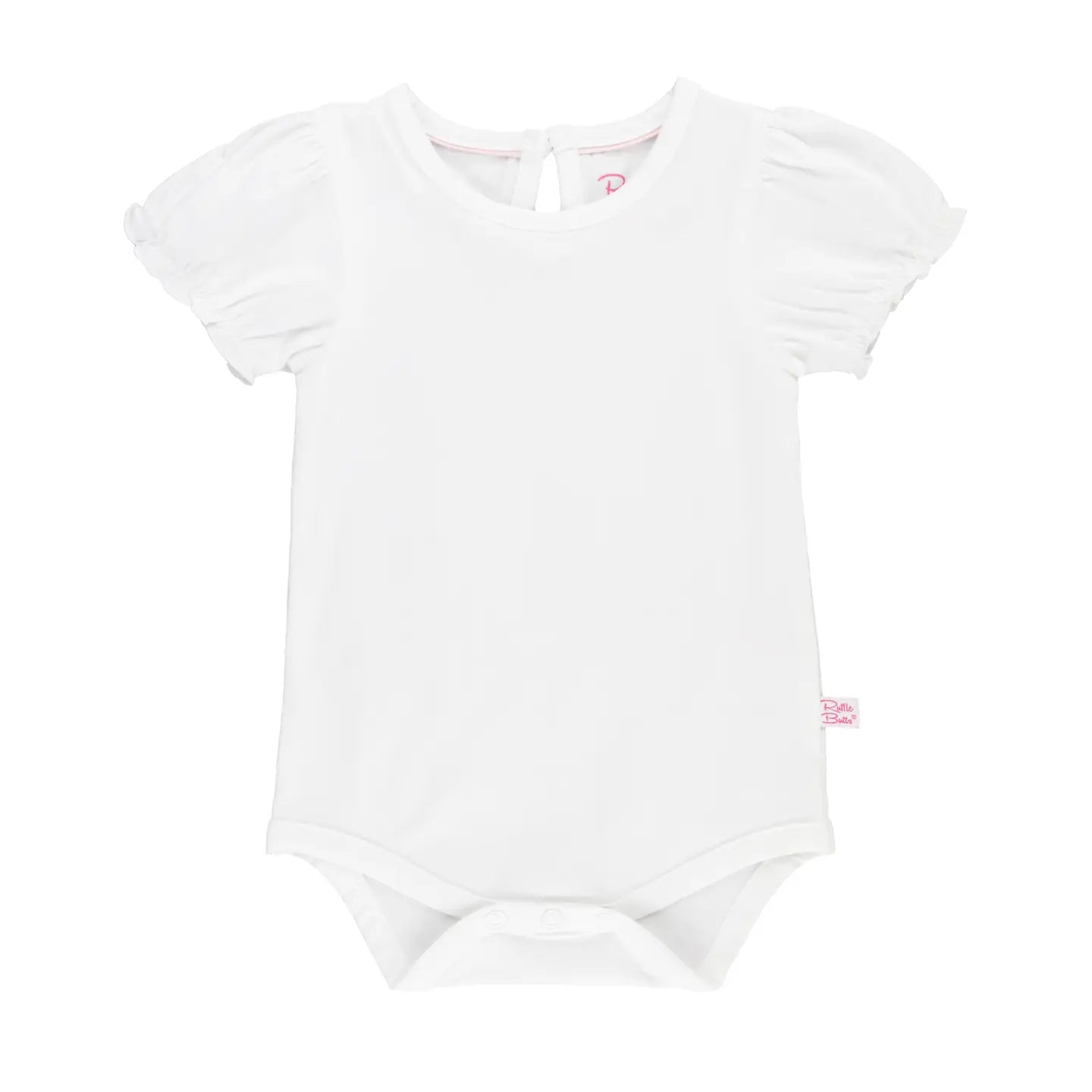 RuffleButts Baby Girls White Knit Puff Short Sleeve Bodysuit