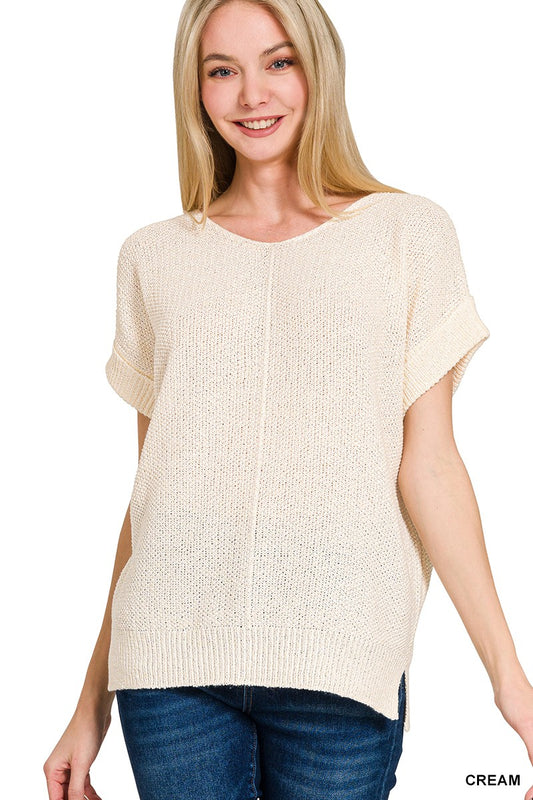 Zenana Center Seam Short Sleeve Sweater