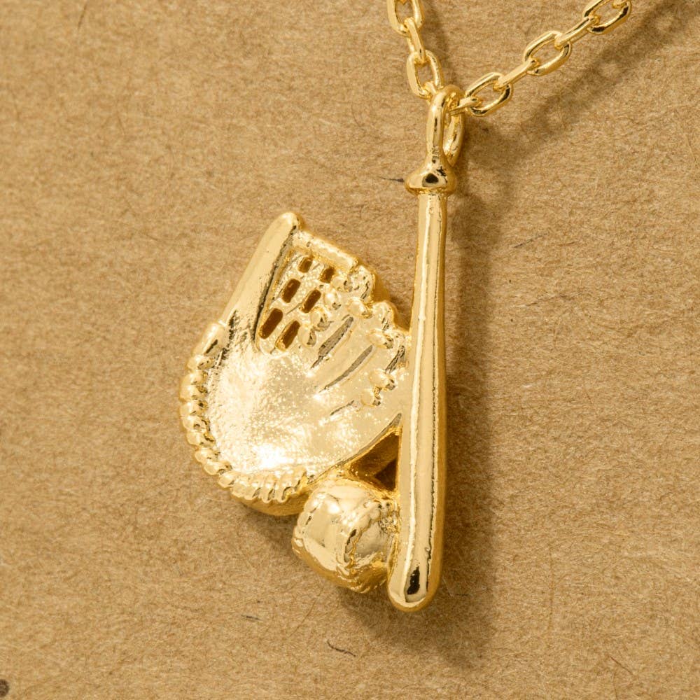Game Day Gold Dipped Baseball Themed Pendant Necklace