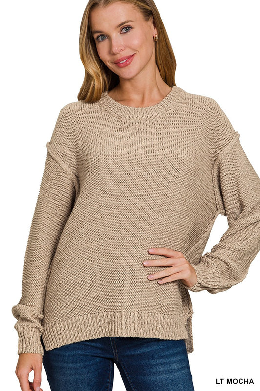 Zenana  Exposed Seam Round Neck Sweater