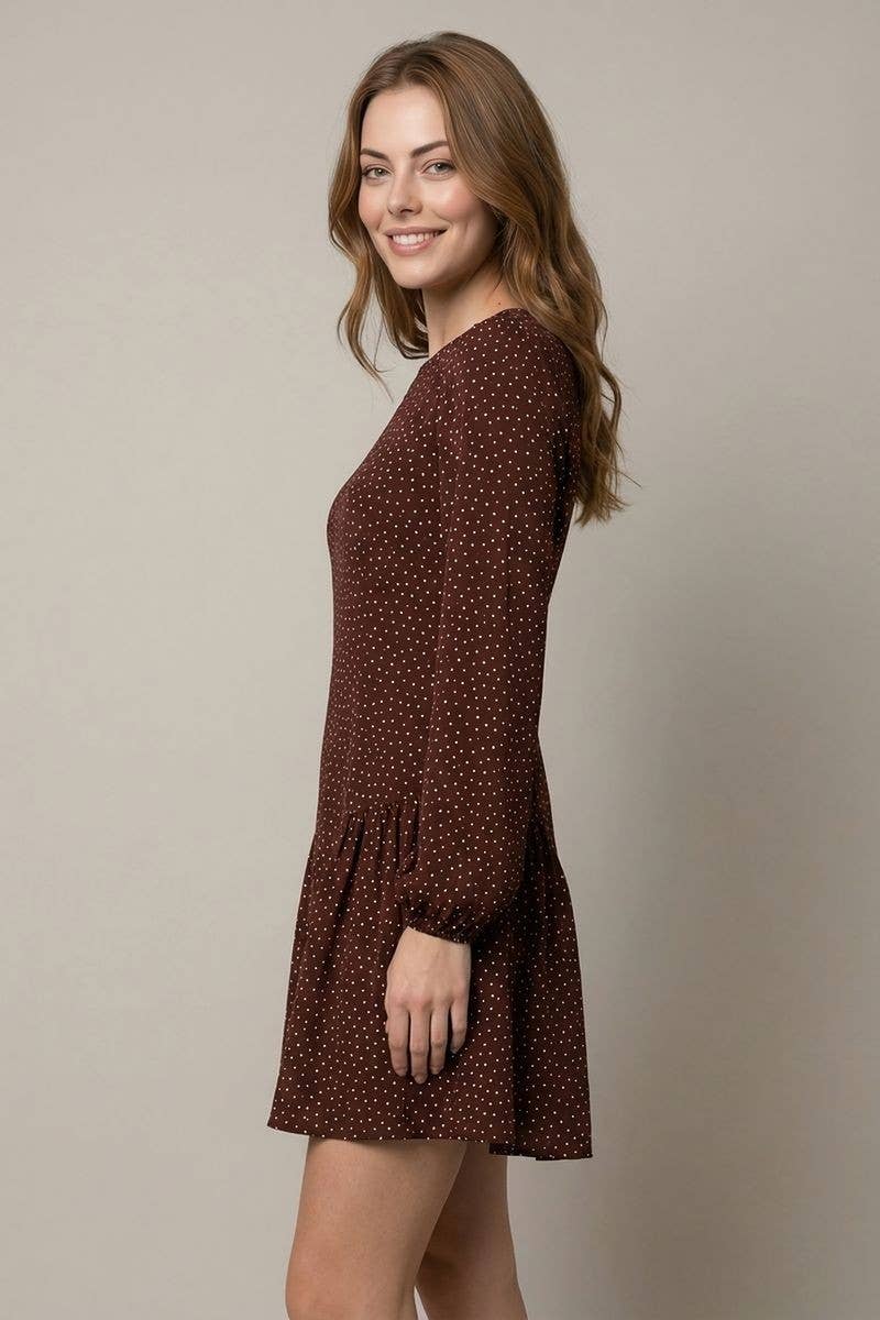 DROP WAIST POLKA DOT MINI DRESS W/ 3/4 SLV - 28478D
