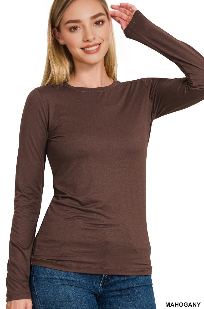 `Brushed Microfiber Long Sleeve Tee Zenana