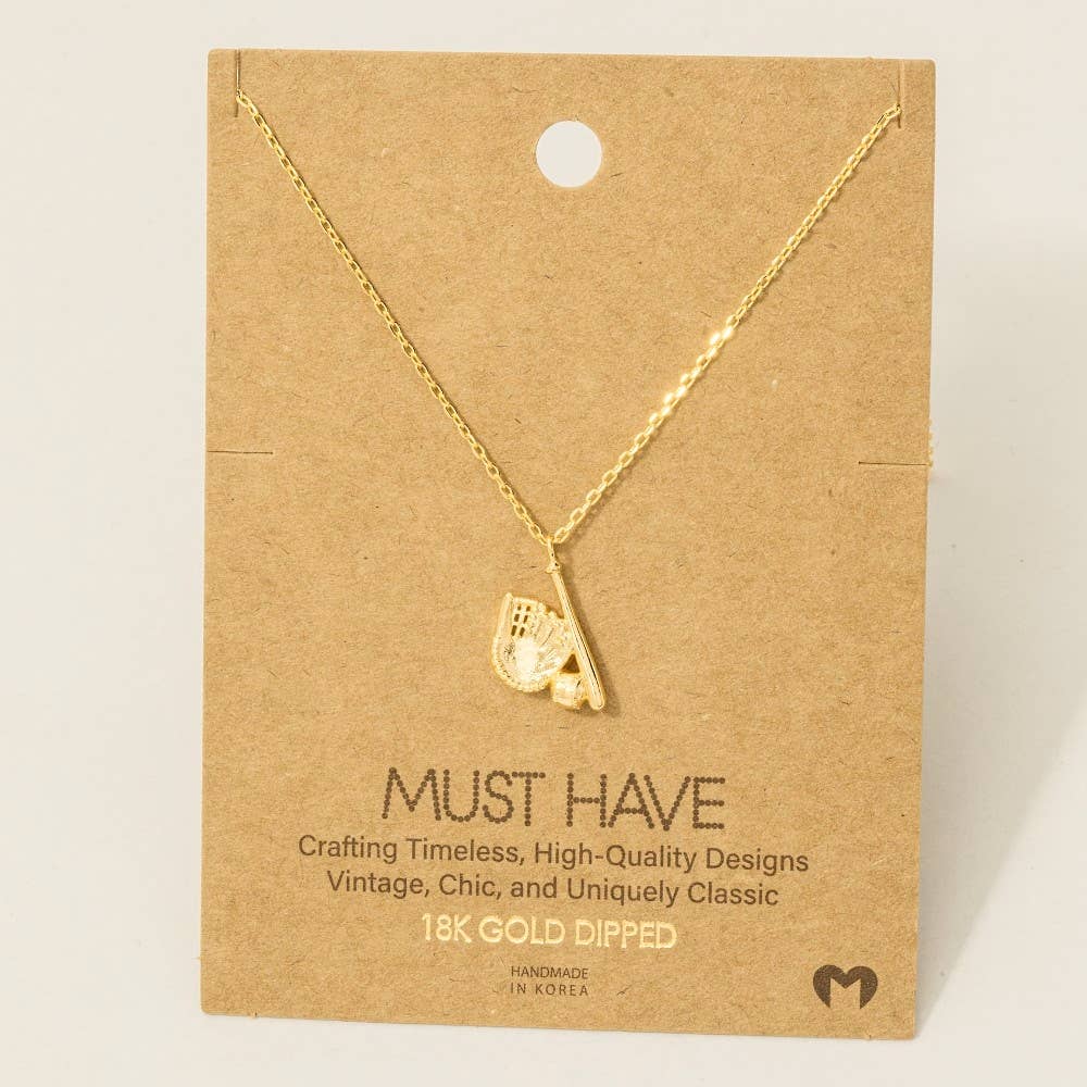 Game Day Gold Dipped Baseball Themed Pendant Necklace