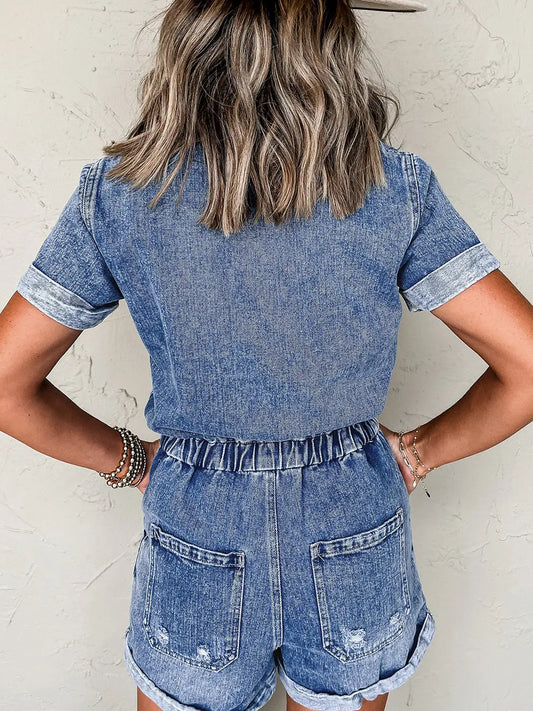 PREORDER: Denim Short Sleeve Romper