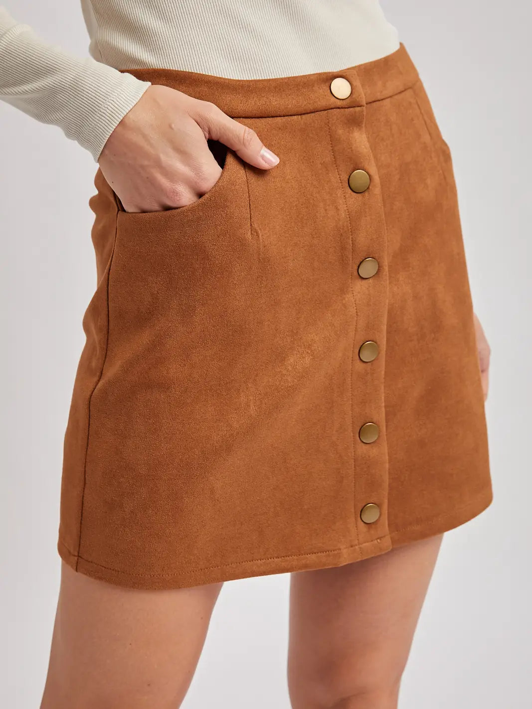 PREORDER: Button Down Faux Suede Mini Skirts