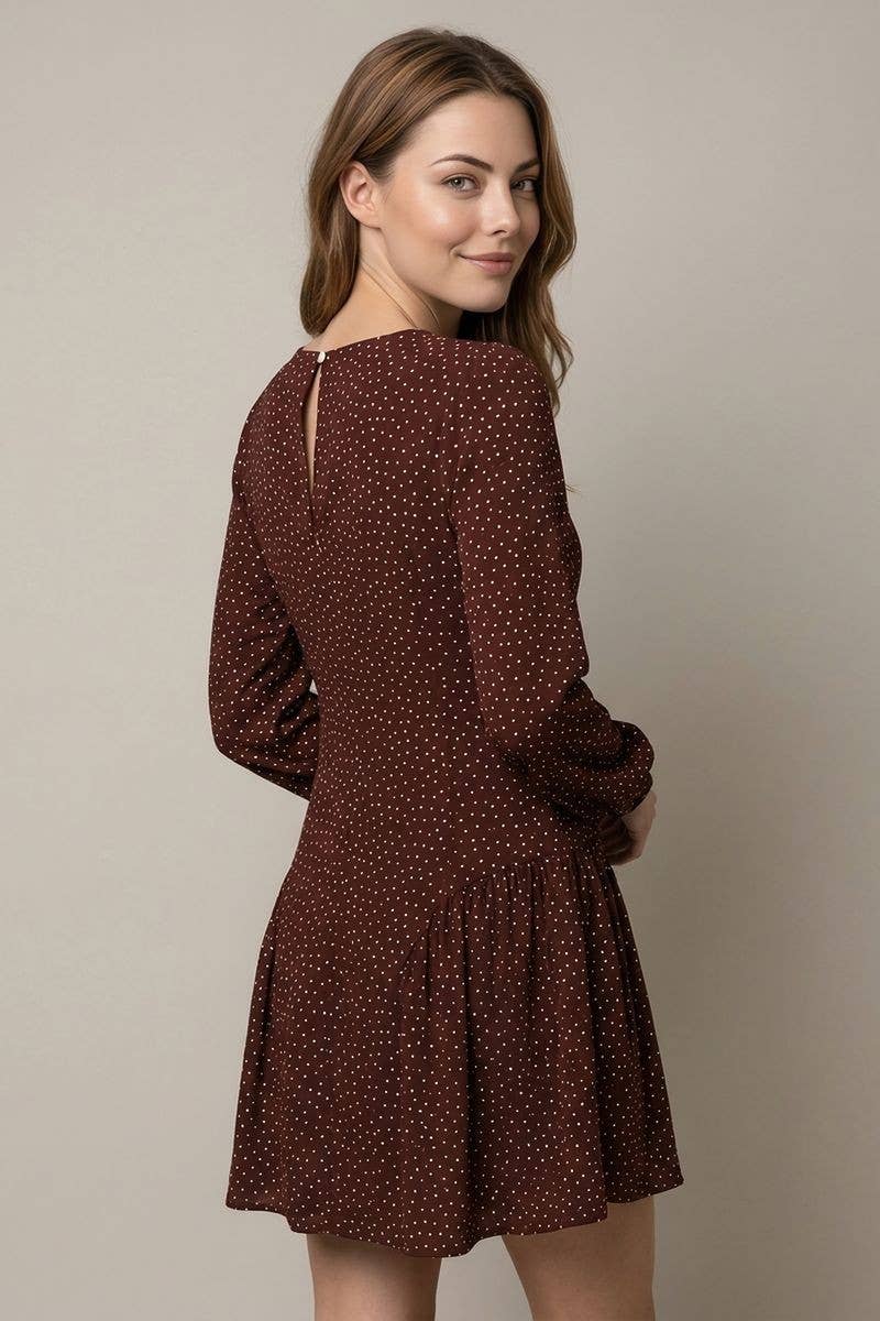 DROP WAIST POLKA DOT MINI DRESS W/ 3/4 SLV - 28478D