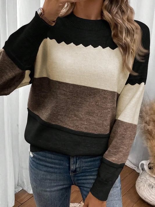 PREORDER: Black Colorblock Crew Neck Drop Shoulder Sweater