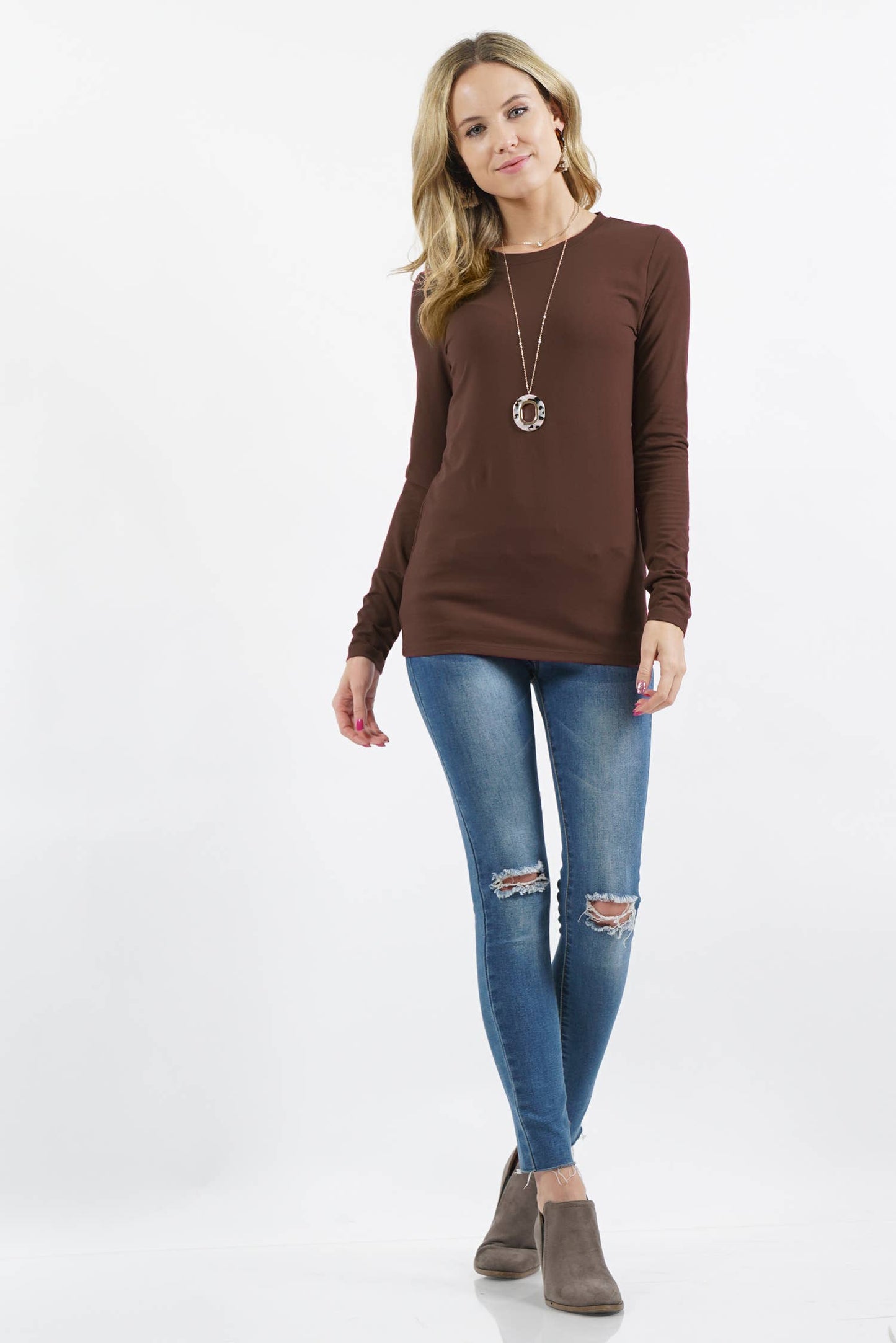 `Brushed Microfiber Long Sleeve Tee Zenana