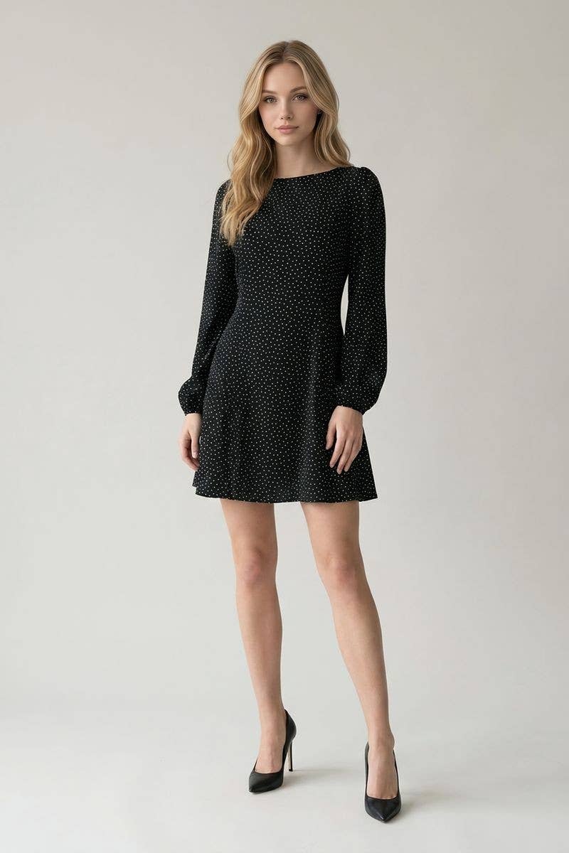 DROP WAIST POLKA DOT MINI DRESS W/ 3/4 SLV - 28478D