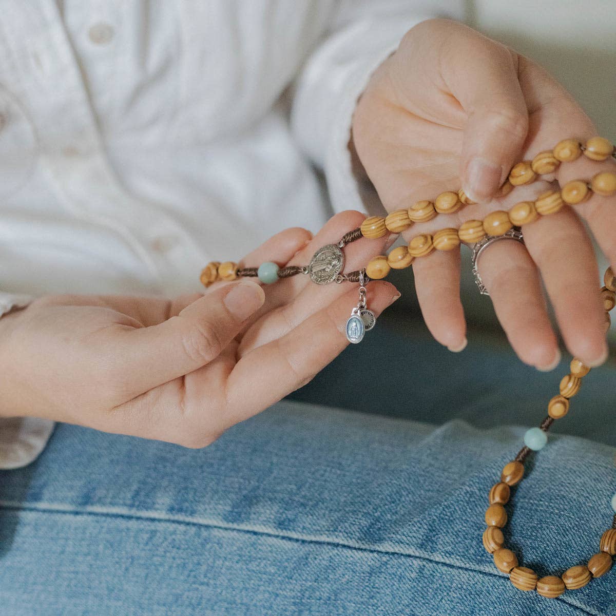 Olive Wood and Amazonite Medjugorje Rosary
