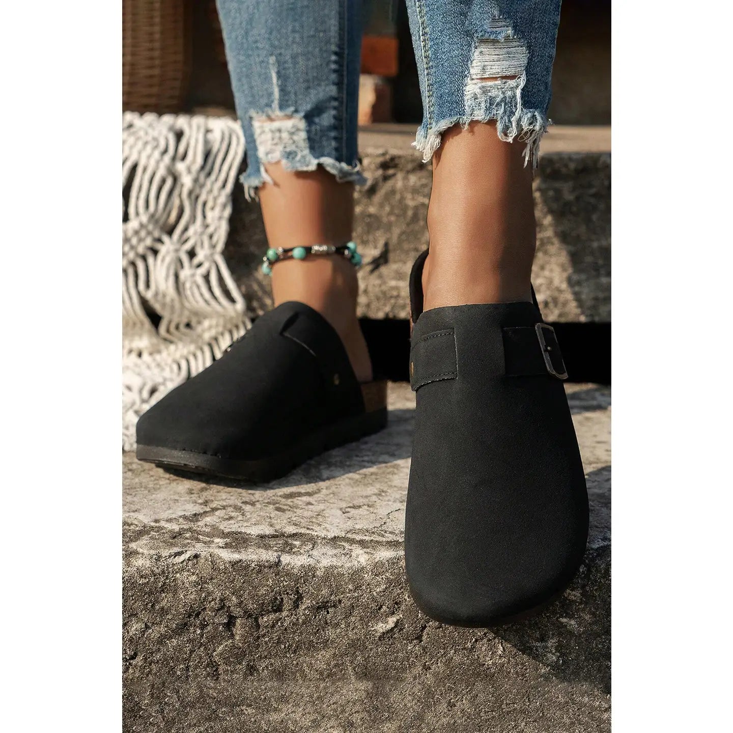 PREORDER: Suede Buckle Detail Slipper Shoe