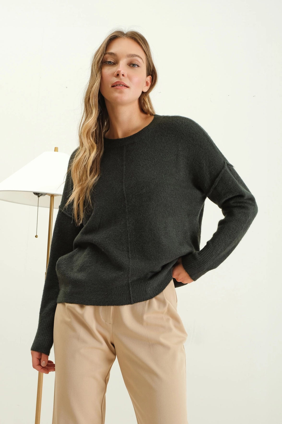 PREORDER: Solid Crewneck Front Seam Sweater