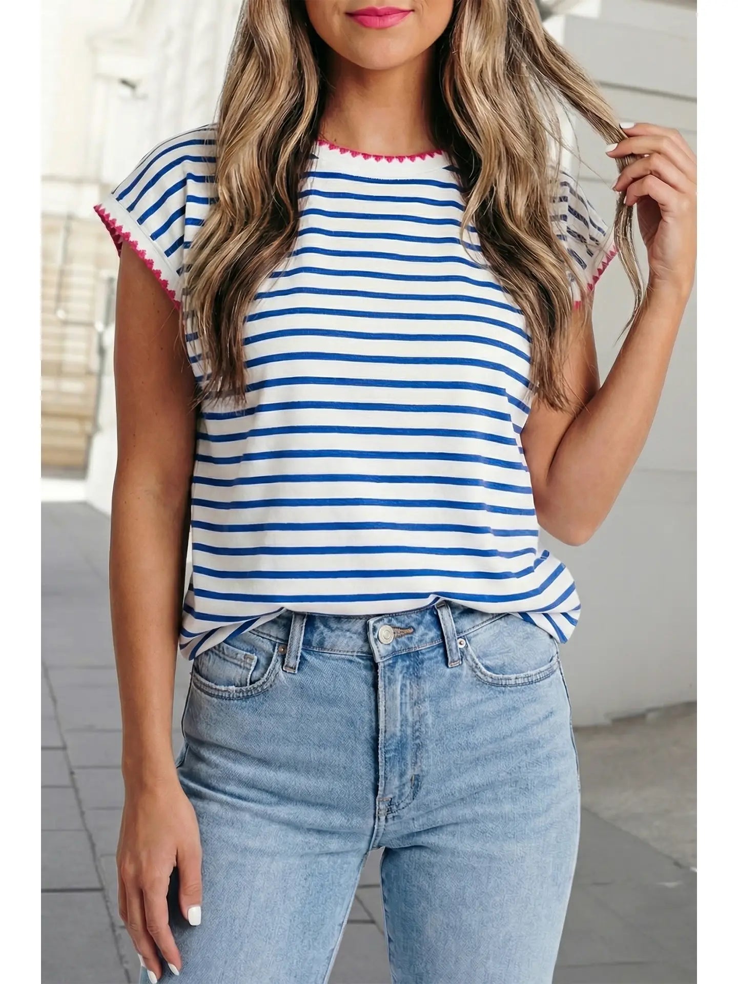 PREORDER: Stripe Contrast Cap Sleeve Tee | S-Xl