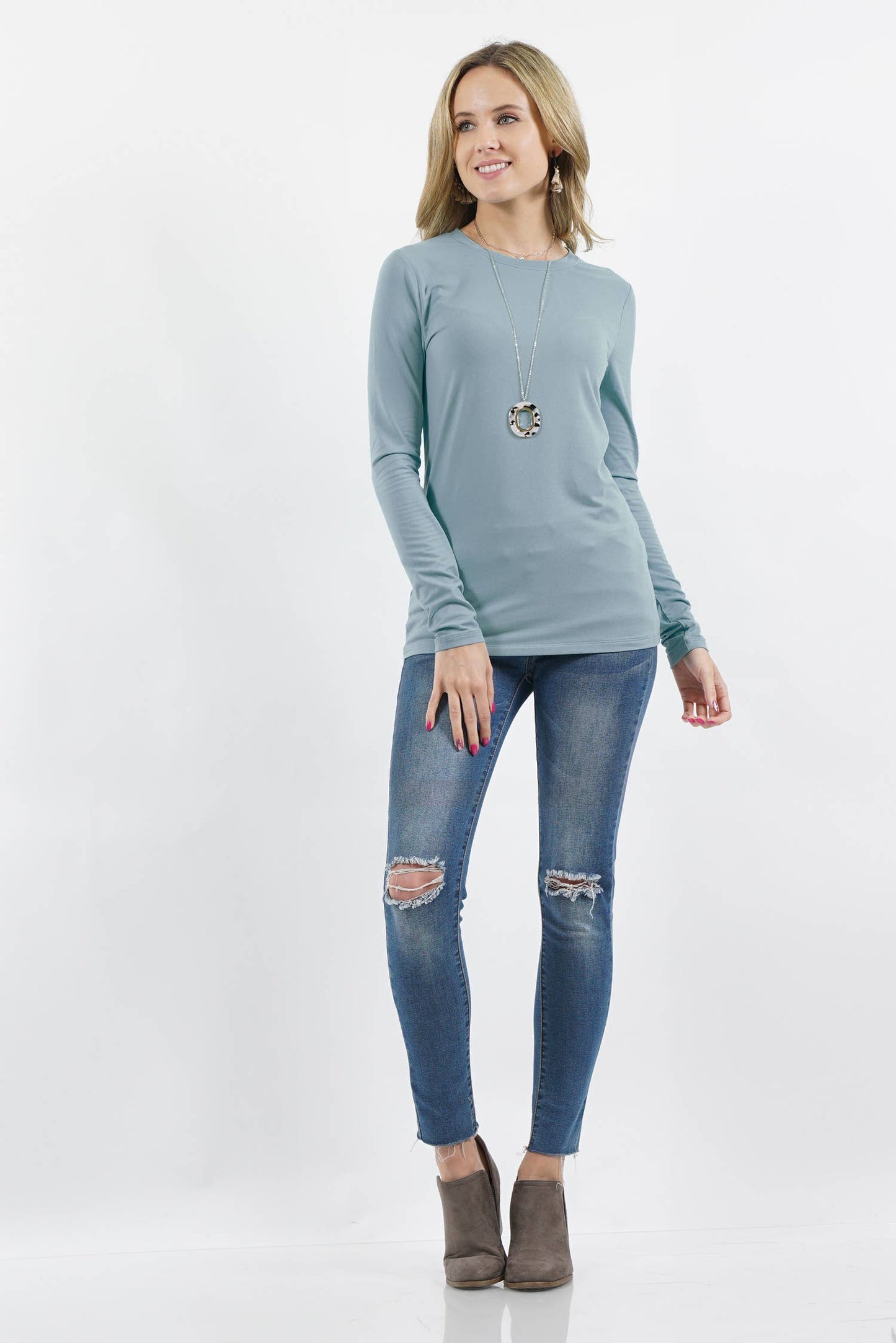 `Brushed Microfiber Long Sleeve Tee Zenana