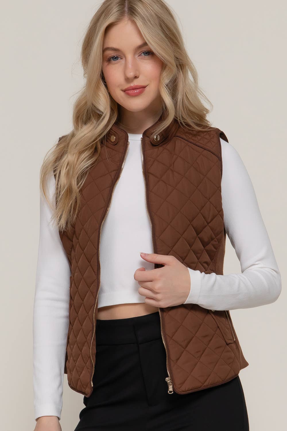`Slim Fit Suede Piping Quilted Padding Vest