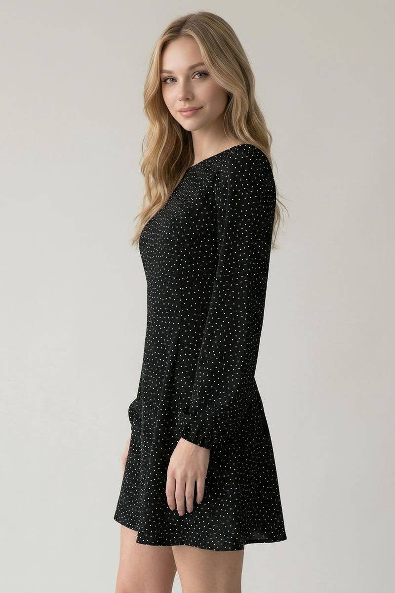 DROP WAIST POLKA DOT MINI DRESS W/ 3/4 SLV - 28478D