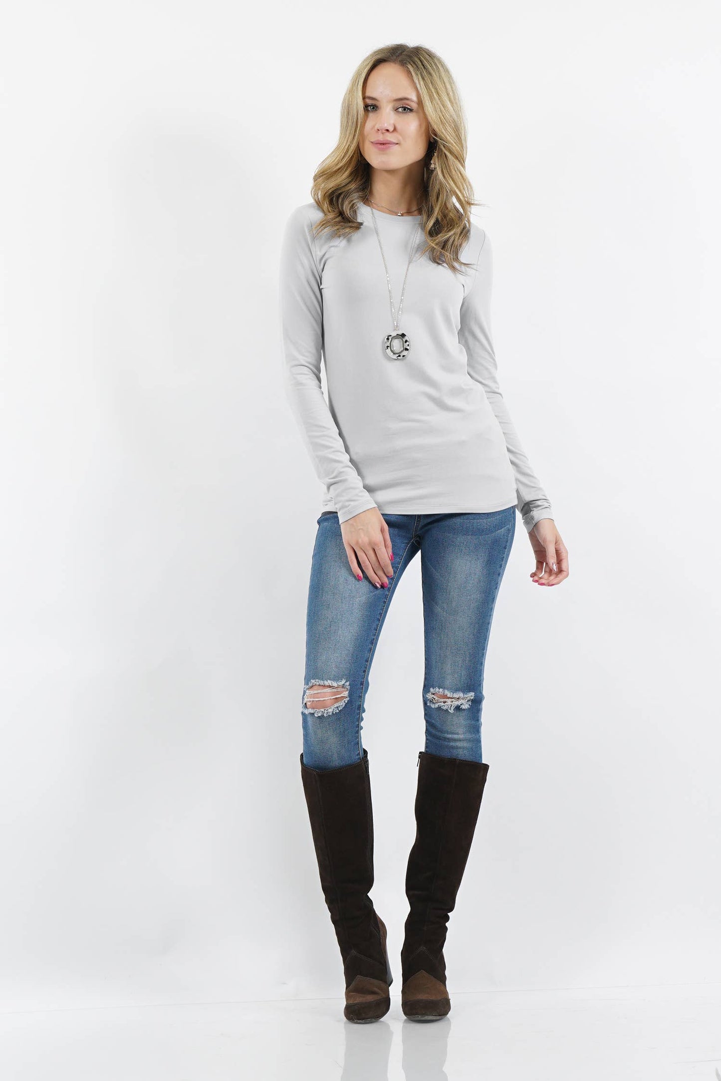 `Brushed Microfiber Long Sleeve Tee Zenana