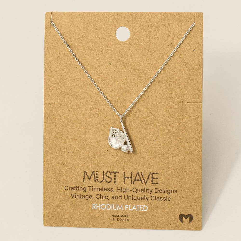 Game Day Gold Dipped Baseball Themed Pendant Necklace