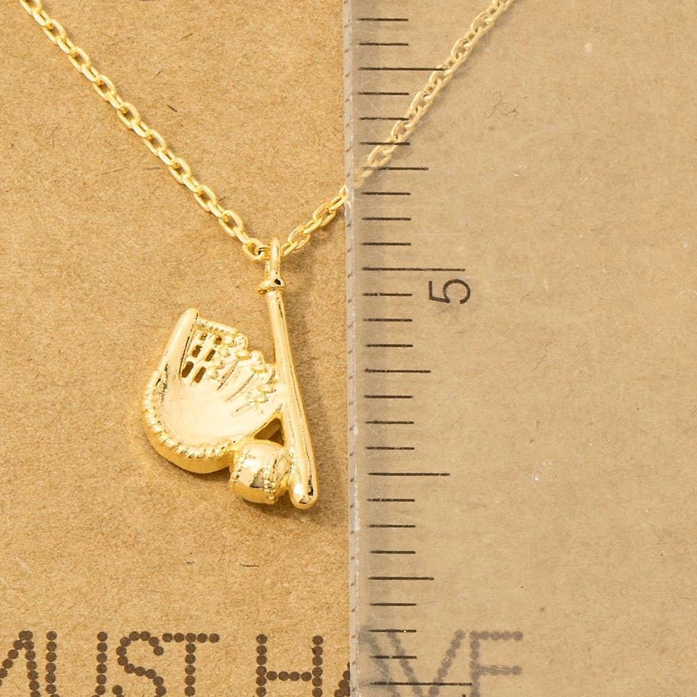 Game Day Gold Dipped Baseball Themed Pendant Necklace