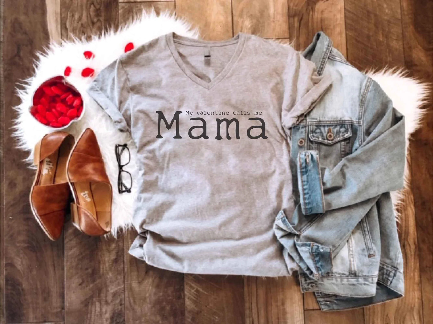 PREORDER: My Valentine Calls Me Mama V-Neck Tee