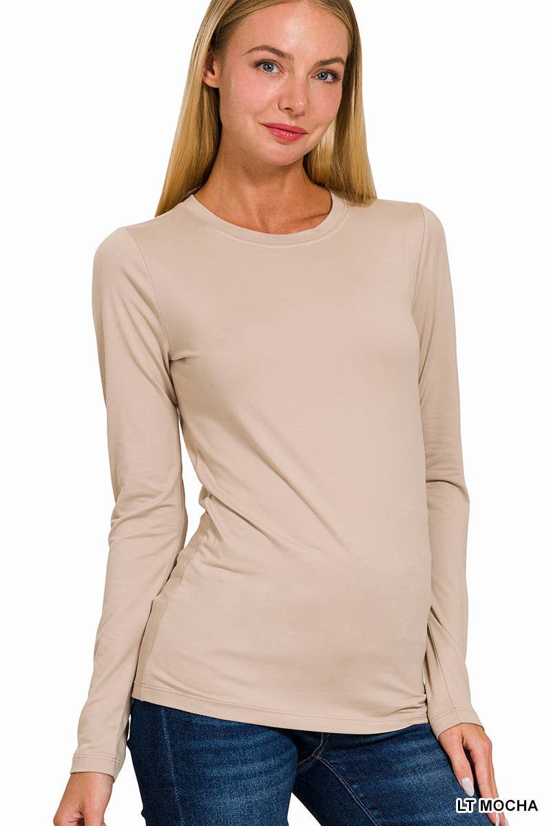 `Brushed Microfiber Long Sleeve Tee Zenana